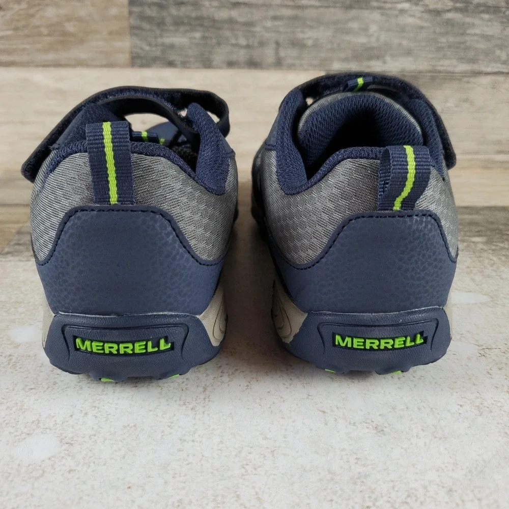 Merrell Trail Chaser Kids Shoe Sz 3.5 W Navy Green Bungee Laces with Hook & Loop